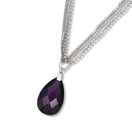 Purple CZ Faceted Teardrop on Multichain Necklace - Click Image to Close
